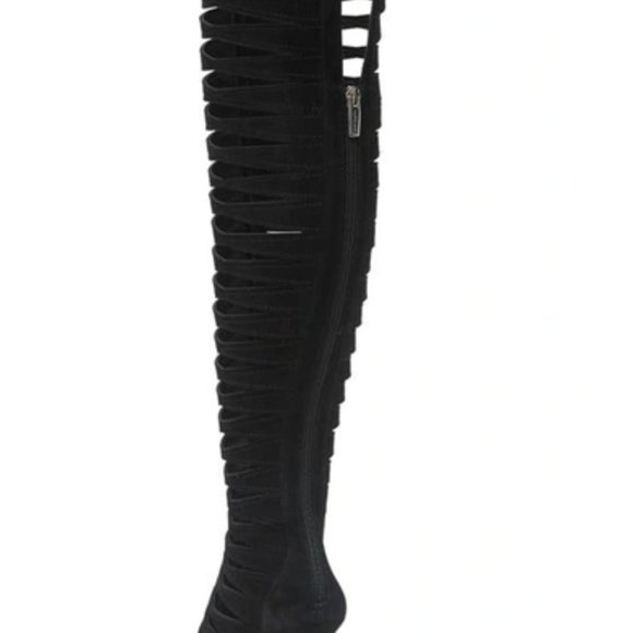 Vince Camuto | Shoes | Vince Camuto Chaendra Strappy Leather Black Suede Tall  Boots New | Poshmark